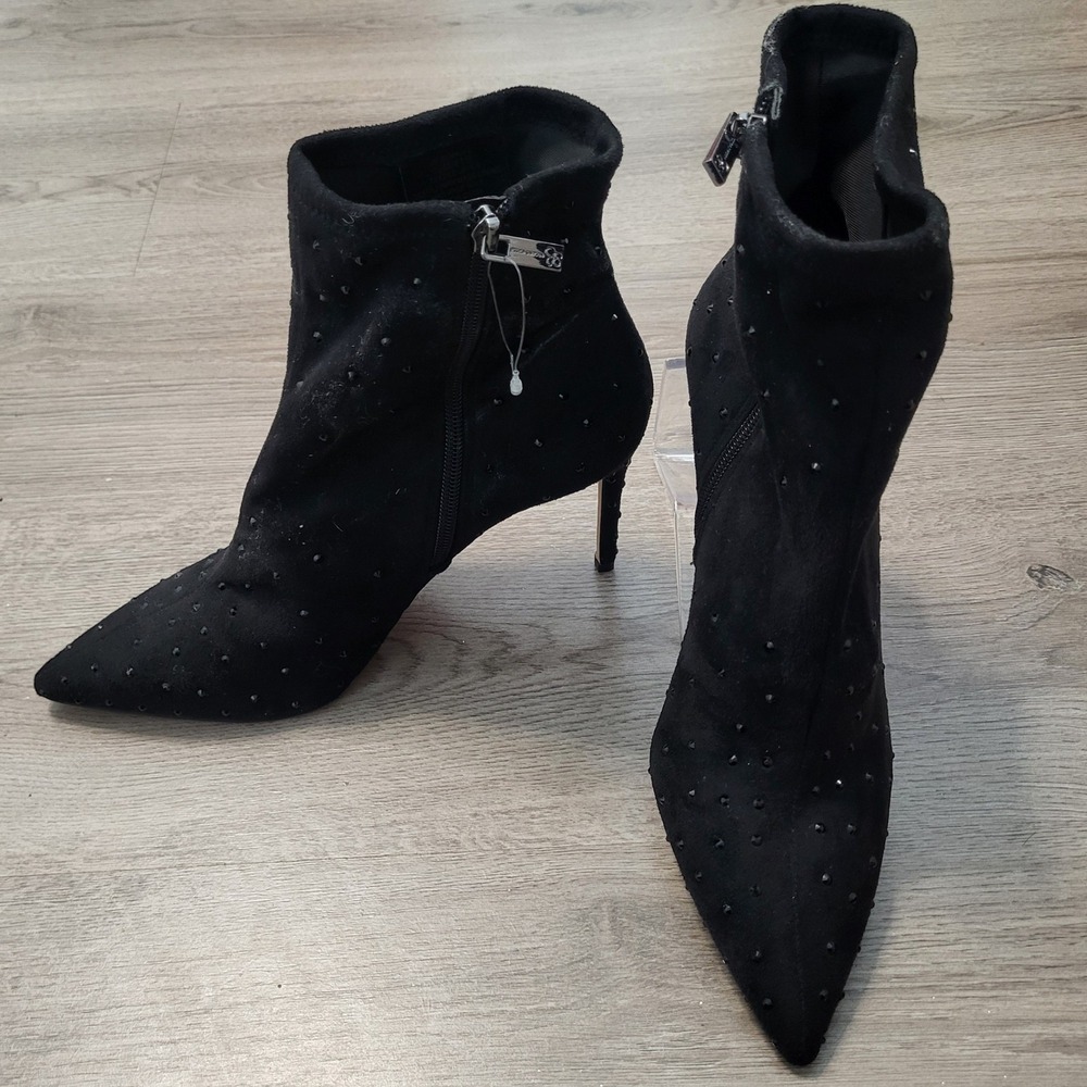 Jessica Simpson Black Rhinestone Pointed Toe Stiletto Ankle Boots‎ Womens 10M